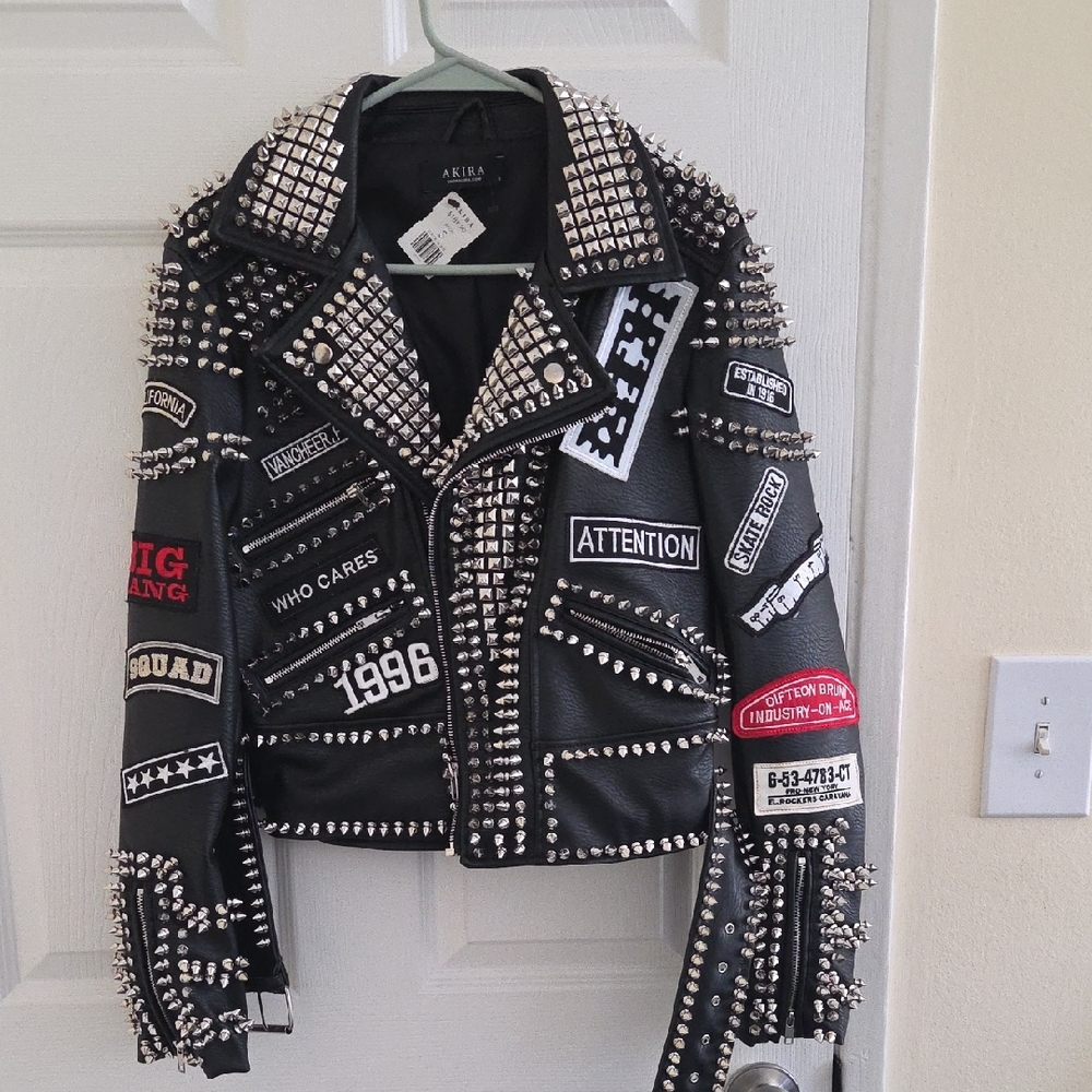 AZALEA WANG ACDC - AKIRA PUNK - ROCK STUDDED PATCHWORK MOTO JACKET